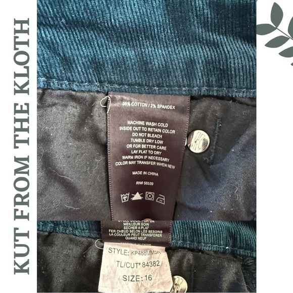 Kut From The Kloth Catherine Corduroy Boyfriend Pants - Jewel Tone Green Size 16 - Picture 11 of 11